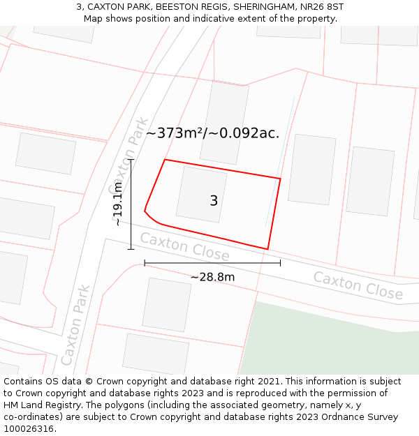 3, CAXTON PARK, BEESTON REGIS, SHERINGHAM, NR26 8ST: Plot and title map