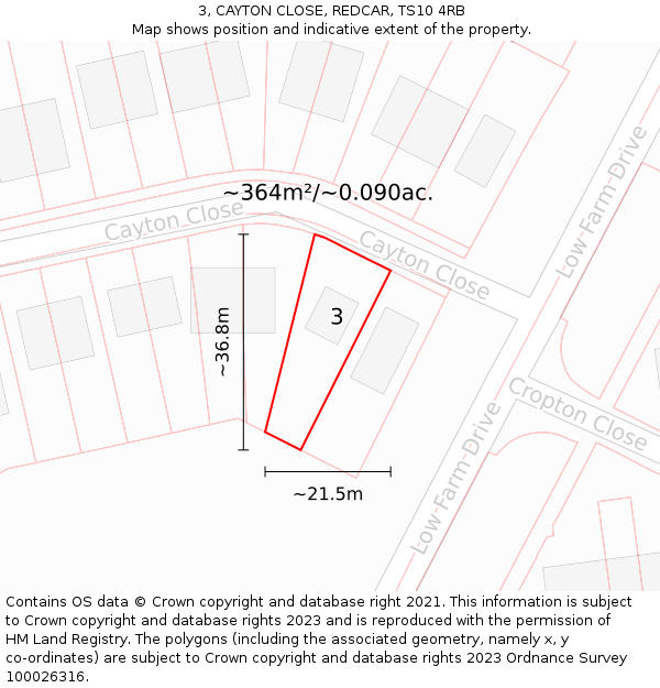 3, CAYTON CLOSE, REDCAR, TS10 4RB: Plot and title map