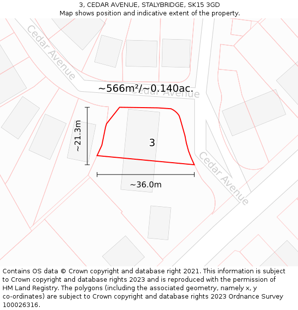 3, CEDAR AVENUE, STALYBRIDGE, SK15 3GD: Plot and title map