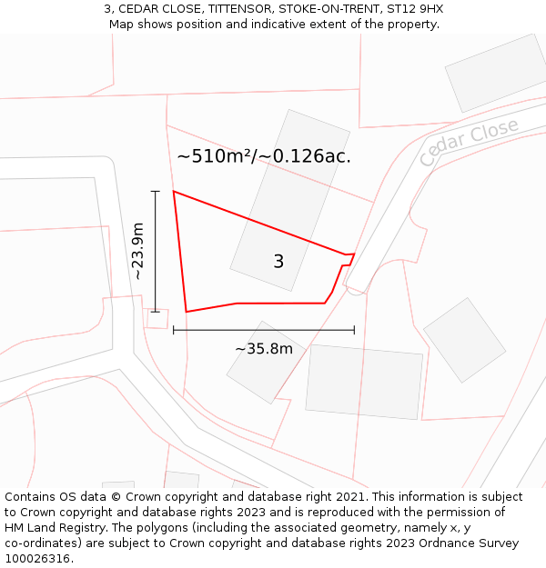 3, CEDAR CLOSE, TITTENSOR, STOKE-ON-TRENT, ST12 9HX: Plot and title map