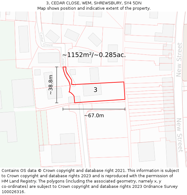 3, CEDAR CLOSE, WEM, SHREWSBURY, SY4 5DN: Plot and title map