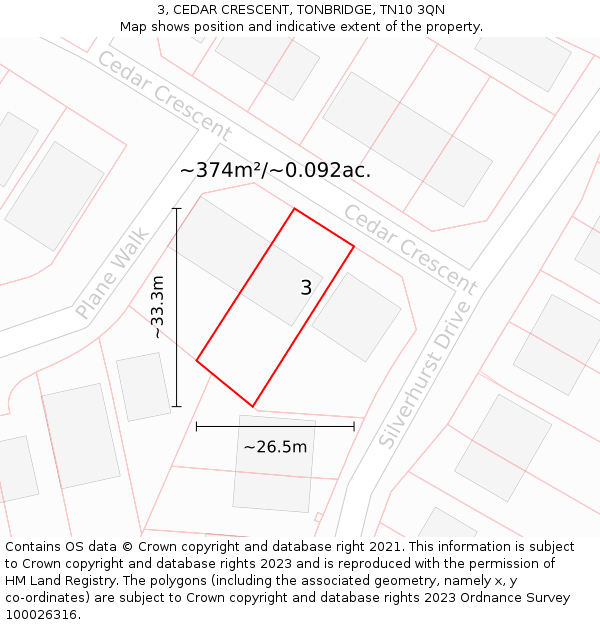 3, CEDAR CRESCENT, TONBRIDGE, TN10 3QN: Plot and title map