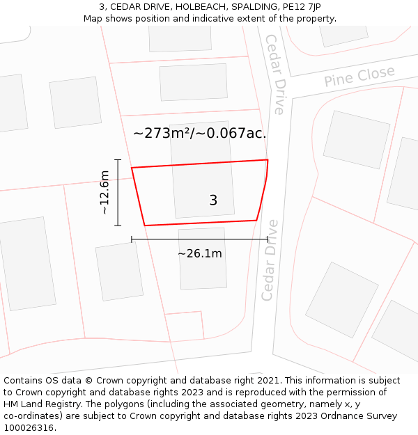 3, CEDAR DRIVE, HOLBEACH, SPALDING, PE12 7JP: Plot and title map