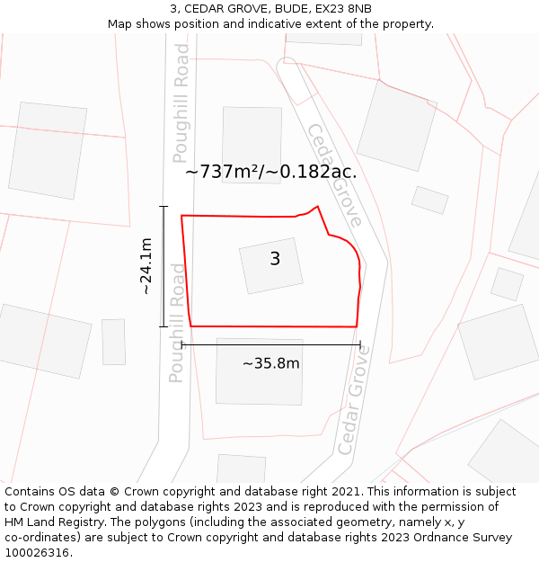 3, CEDAR GROVE, BUDE, EX23 8NB: Plot and title map