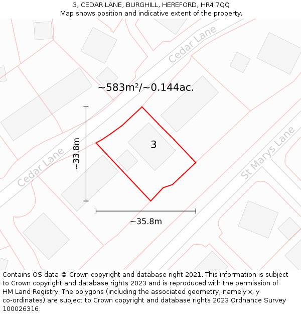 3, CEDAR LANE, BURGHILL, HEREFORD, HR4 7QQ: Plot and title map