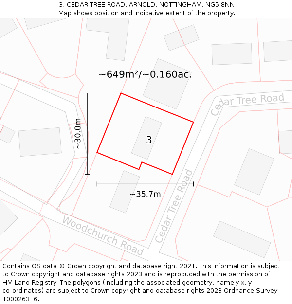 3, CEDAR TREE ROAD, ARNOLD, NOTTINGHAM, NG5 8NN: Plot and title map