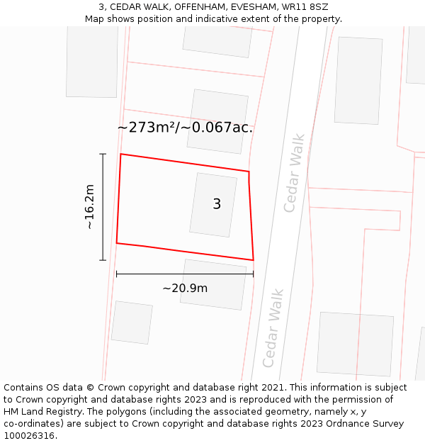 3, CEDAR WALK, OFFENHAM, EVESHAM, WR11 8SZ: Plot and title map