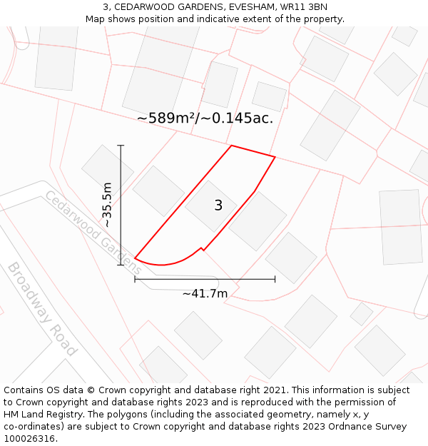 3, CEDARWOOD GARDENS, EVESHAM, WR11 3BN: Plot and title map