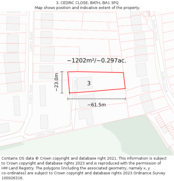 3, CEDRIC CLOSE, BATH, BA1 3PQ: Plot and title map