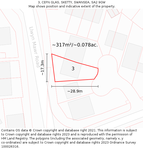 3, CEFN GLAS, SKETTY, SWANSEA, SA2 9GW: Plot and title map