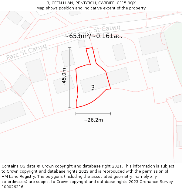 3, CEFN LLAN, PENTYRCH, CARDIFF, CF15 9QX: Plot and title map