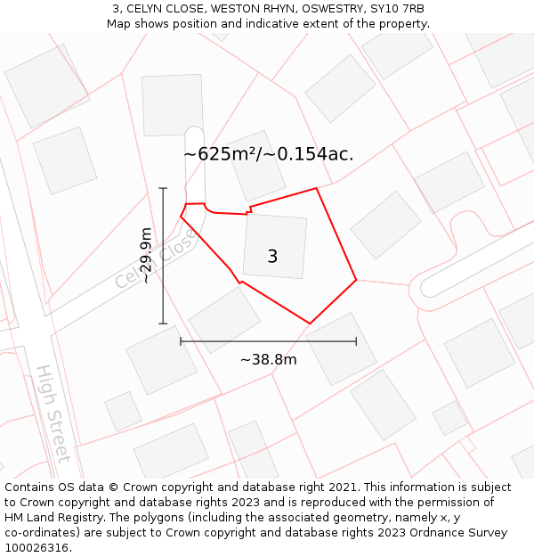 3, CELYN CLOSE, WESTON RHYN, OSWESTRY, SY10 7RB: Plot and title map