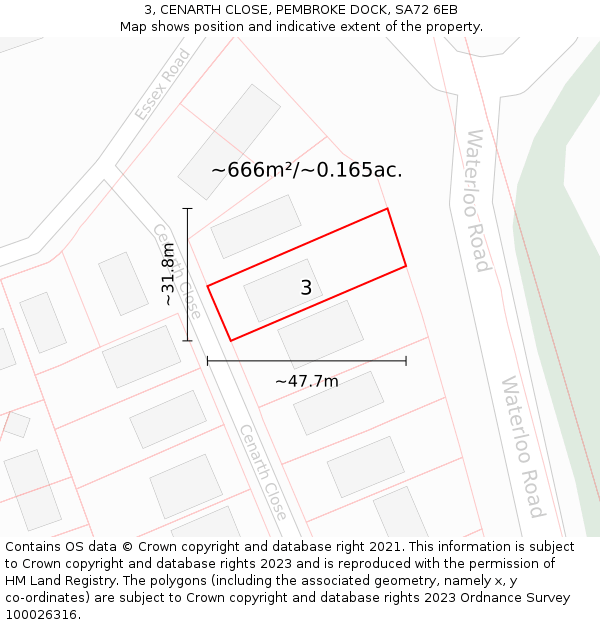 3, CENARTH CLOSE, PEMBROKE DOCK, SA72 6EB: Plot and title map