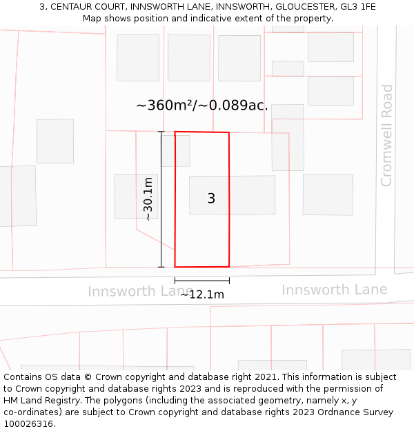 3, CENTAUR COURT, INNSWORTH LANE, INNSWORTH, GLOUCESTER, GL3 1FE: Plot and title map