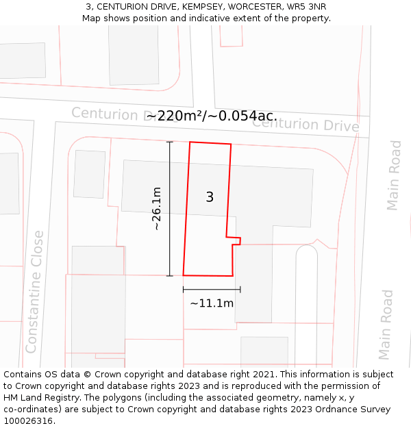 3, CENTURION DRIVE, KEMPSEY, WORCESTER, WR5 3NR: Plot and title map