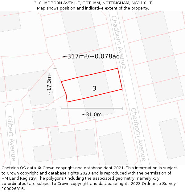 3, CHADBORN AVENUE, GOTHAM, NOTTINGHAM, NG11 0HT: Plot and title map