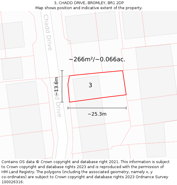 3, CHADD DRIVE, BROMLEY, BR1 2DP: Plot and title map