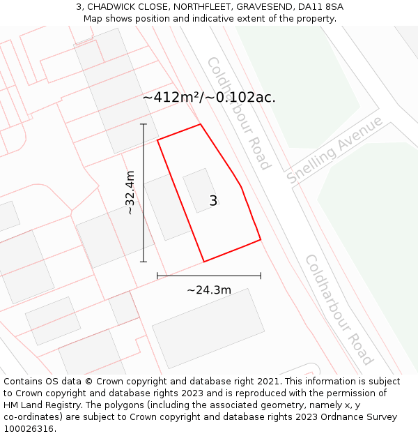 3, CHADWICK CLOSE, NORTHFLEET, GRAVESEND, DA11 8SA: Plot and title map