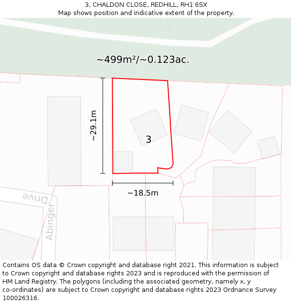 3, CHALDON CLOSE, REDHILL, RH1 6SX: Plot and title map