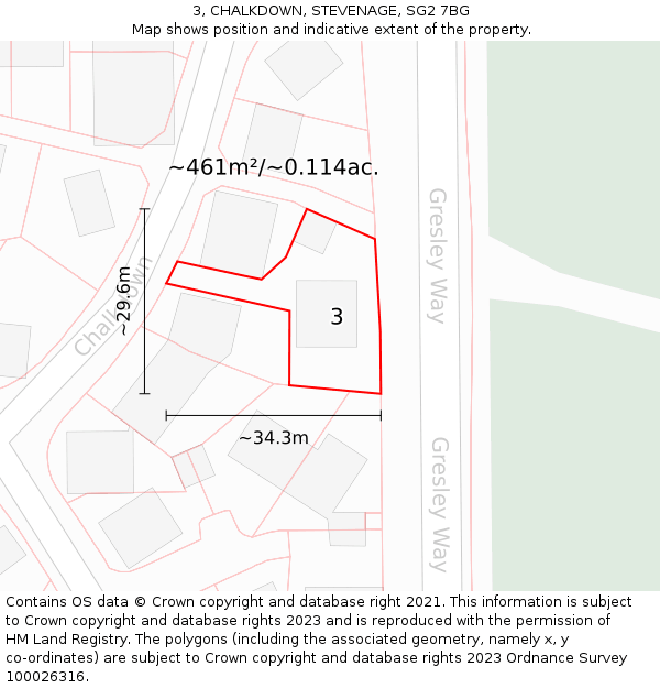 3, CHALKDOWN, STEVENAGE, SG2 7BG: Plot and title map