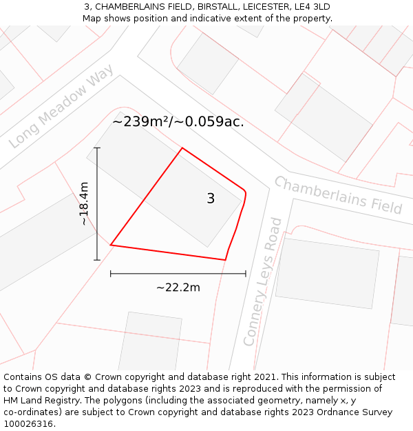 3, CHAMBERLAINS FIELD, BIRSTALL, LEICESTER, LE4 3LD: Plot and title map