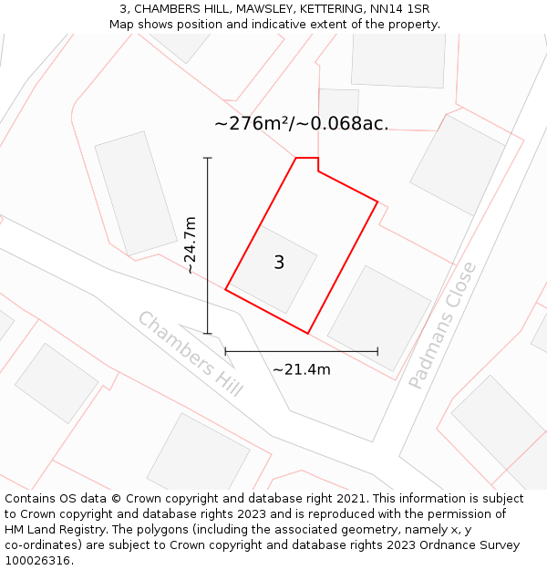 3, CHAMBERS HILL, MAWSLEY, KETTERING, NN14 1SR: Plot and title map