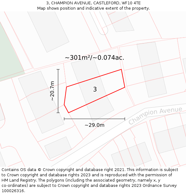 3, CHAMPION AVENUE, CASTLEFORD, WF10 4TE: Plot and title map