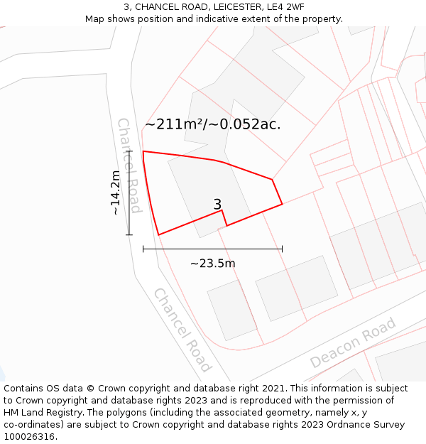 3, CHANCEL ROAD, LEICESTER, LE4 2WF: Plot and title map