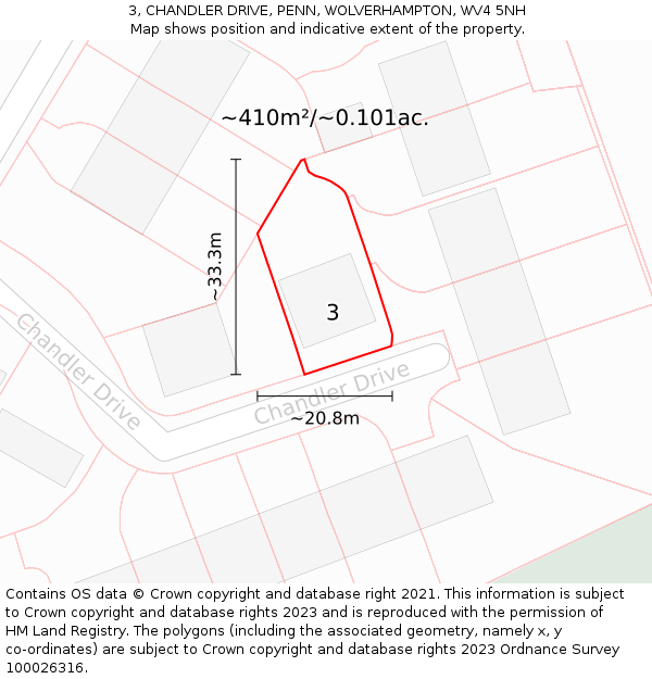 3, CHANDLER DRIVE, PENN, WOLVERHAMPTON, WV4 5NH: Plot and title map