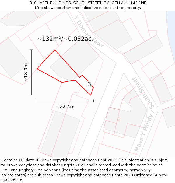 3, CHAPEL BUILDINGS, SOUTH STREET, DOLGELLAU, LL40 1NE: Plot and title map