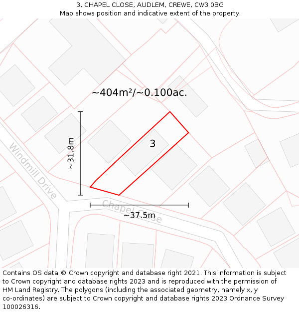 3, CHAPEL CLOSE, AUDLEM, CREWE, CW3 0BG: Plot and title map