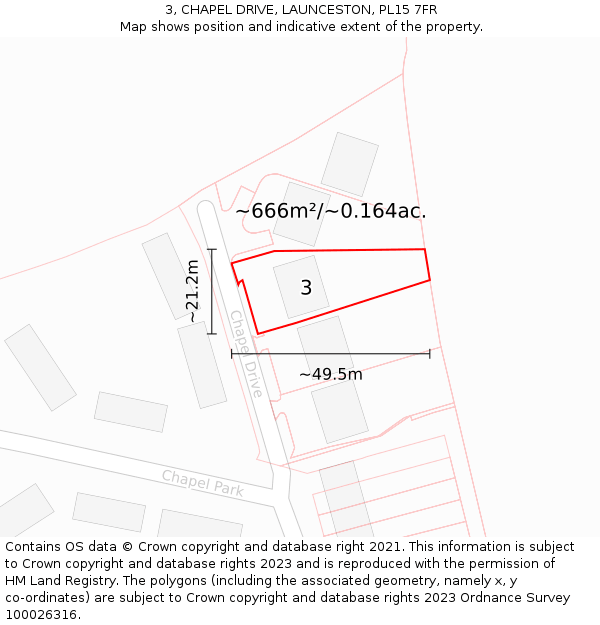 3, CHAPEL DRIVE, LAUNCESTON, PL15 7FR: Plot and title map