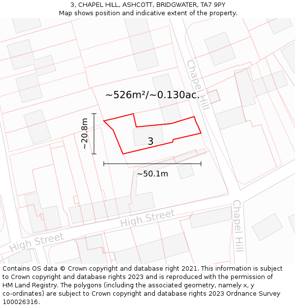 3, CHAPEL HILL, ASHCOTT, BRIDGWATER, TA7 9PY: Plot and title map