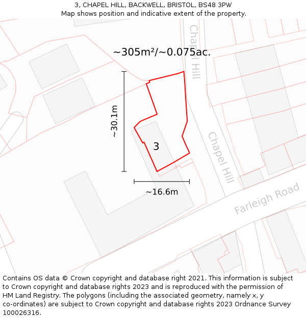 3, CHAPEL HILL, BACKWELL, BRISTOL, BS48 3PW: Plot and title map