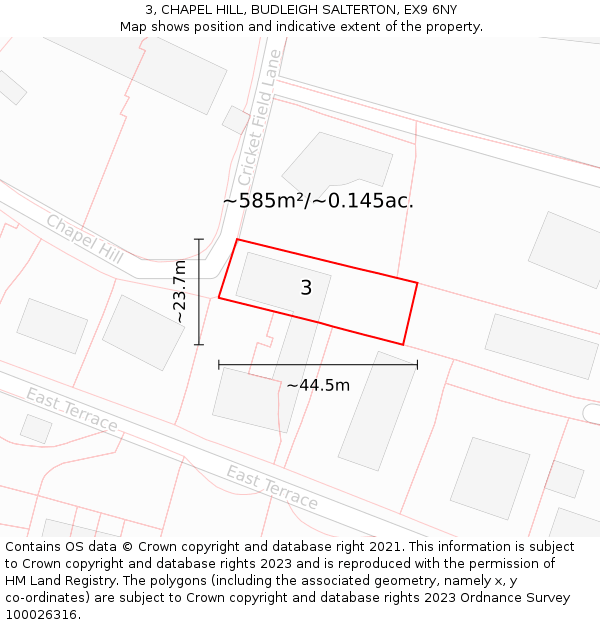 3, CHAPEL HILL, BUDLEIGH SALTERTON, EX9 6NY: Plot and title map