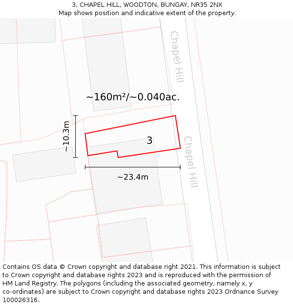 3, CHAPEL HILL, WOODTON, BUNGAY, NR35 2NX: Plot and title map