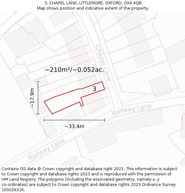 3, CHAPEL LANE, LITTLEMORE, OXFORD, OX4 4QB: Plot and title map