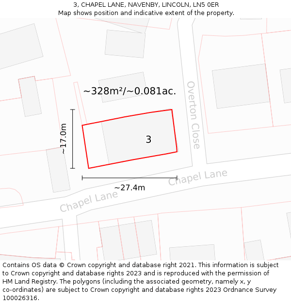 3, CHAPEL LANE, NAVENBY, LINCOLN, LN5 0ER: Plot and title map