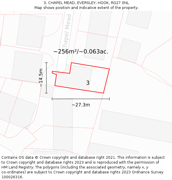 3, CHAPEL MEAD, EVERSLEY, HOOK, RG27 0NL: Plot and title map