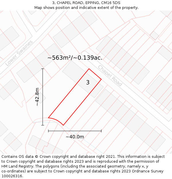 3, CHAPEL ROAD, EPPING, CM16 5DS: Plot and title map