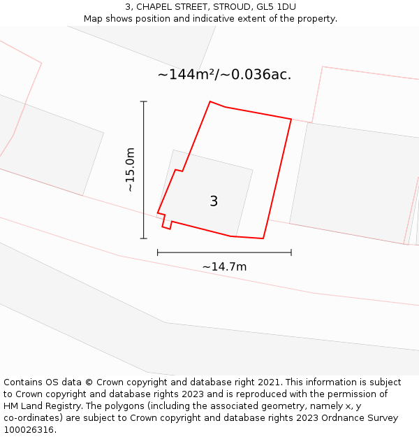 3, CHAPEL STREET, STROUD, GL5 1DU: Plot and title map