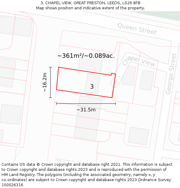 3, CHAPEL VIEW, GREAT PRESTON, LEEDS, LS26 8FB: Plot and title map