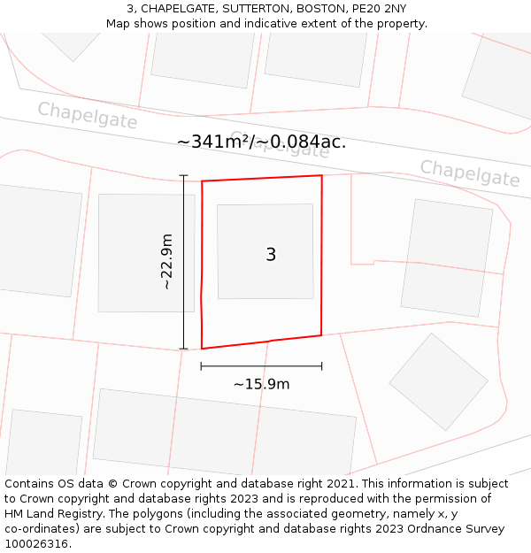 3, CHAPELGATE, SUTTERTON, BOSTON, PE20 2NY: Plot and title map