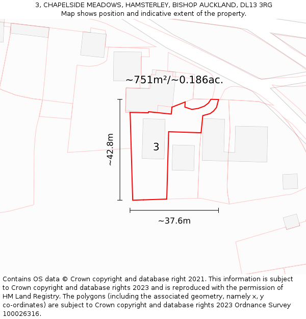 3, CHAPELSIDE MEADOWS, HAMSTERLEY, BISHOP AUCKLAND, DL13 3RG: Plot and title map