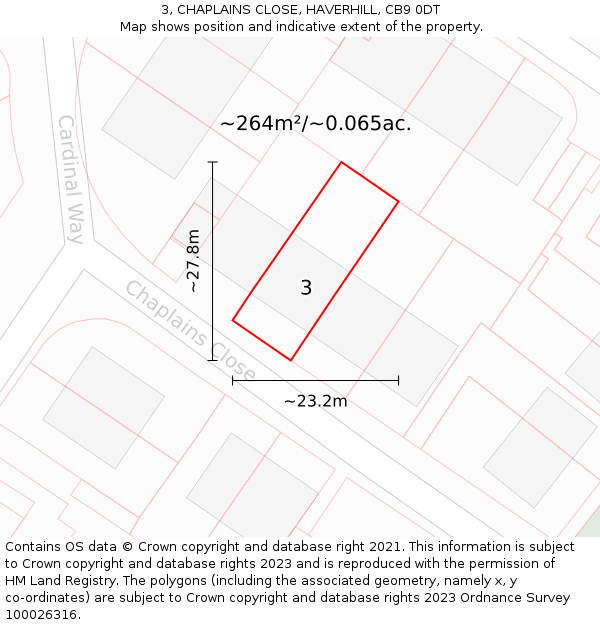 3, CHAPLAINS CLOSE, HAVERHILL, CB9 0DT: Plot and title map