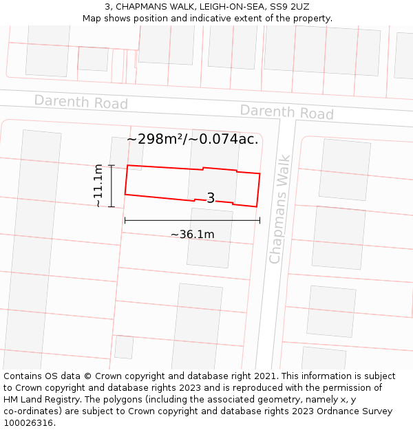 3, CHAPMANS WALK, LEIGH-ON-SEA, SS9 2UZ: Plot and title map