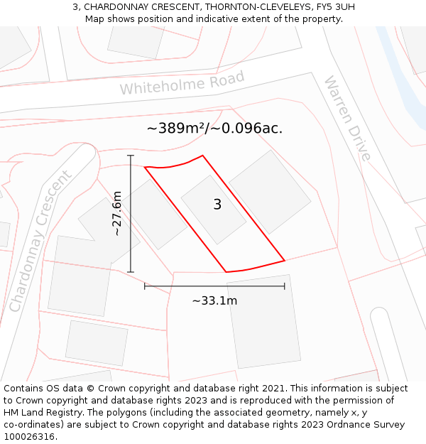 3, CHARDONNAY CRESCENT, THORNTON-CLEVELEYS, FY5 3UH: Plot and title map