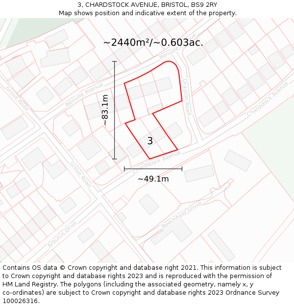 3, CHARDSTOCK AVENUE, BRISTOL, BS9 2RY: Plot and title map