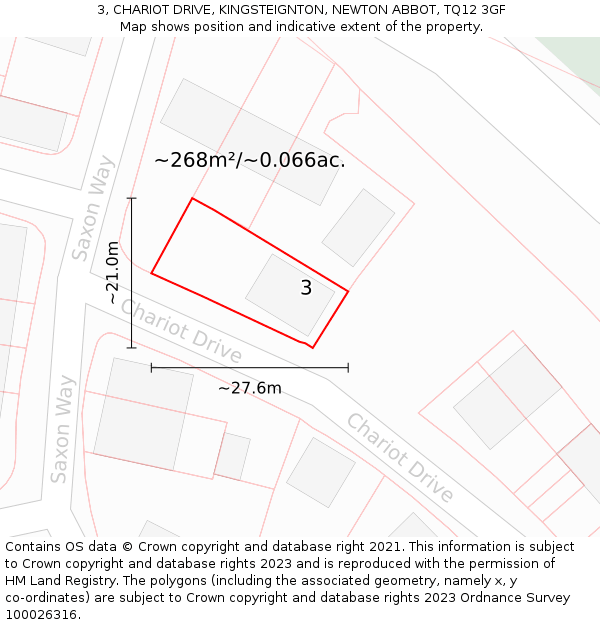 3, CHARIOT DRIVE, KINGSTEIGNTON, NEWTON ABBOT, TQ12 3GF: Plot and title map