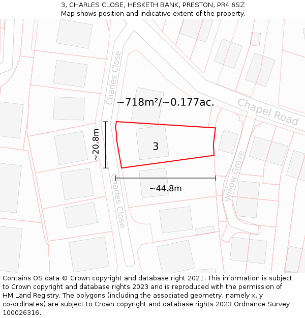 3, CHARLES CLOSE, HESKETH BANK, PRESTON, PR4 6SZ: Plot and title map